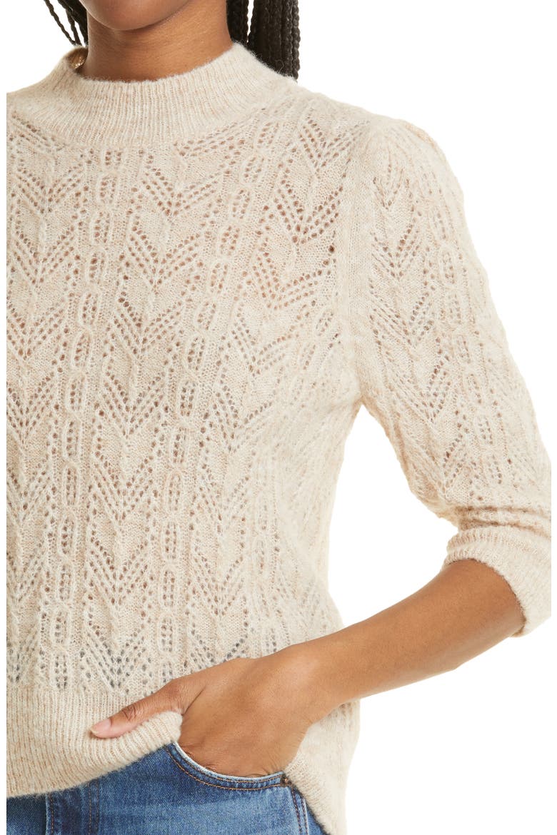 Grinney Pointelle Mock Neck Sweater, Alternate, color, HEATHER SAND