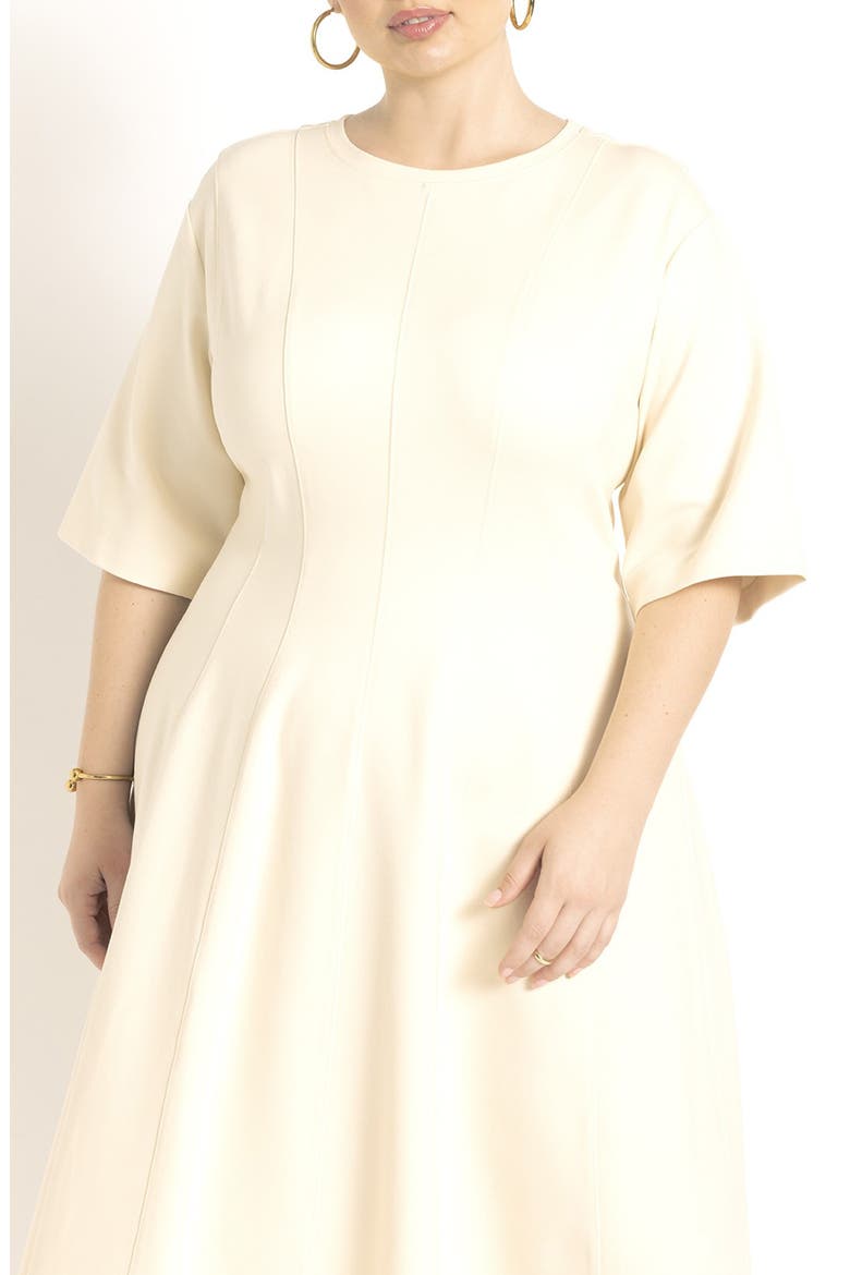 Seam Detail Ponte Workwear Midi Dress, Alternate, color, WHITE SMOKE