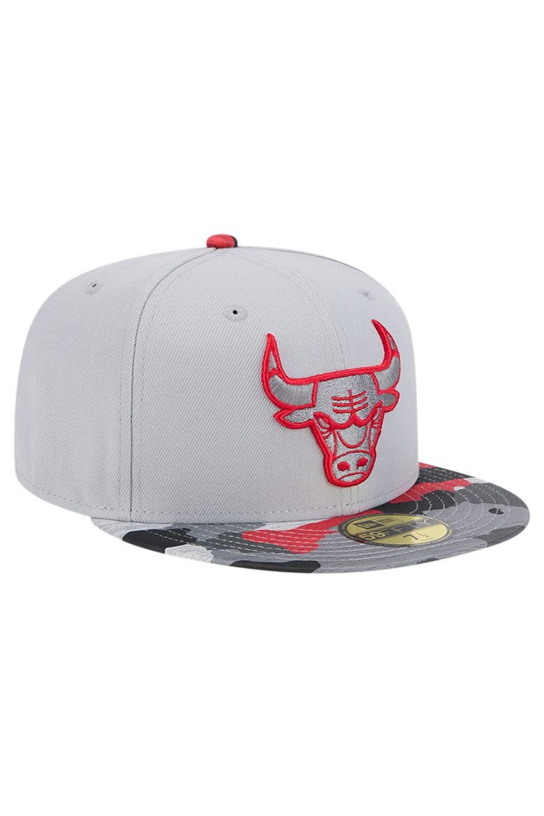 Men's New Era Gray Chicago Bulls Active Color Camo Visor 59FIFTY Fitted Hat, Alternate, color, Gray