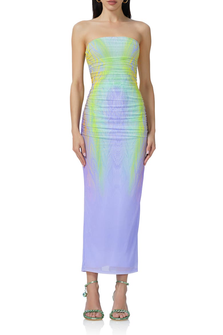 Marlo Ruched Strapless Dress, Main, color, PLACED CITRUS SWIRL