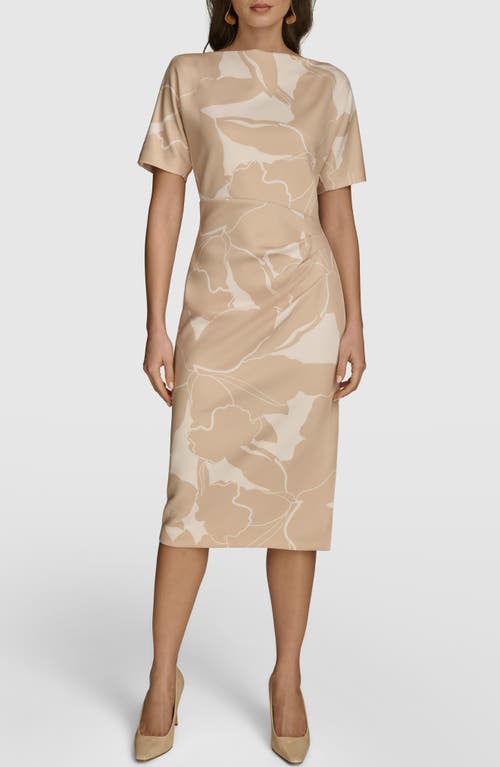 Donna Karan New York Watercolor Print Midi Dress In Sand Cream