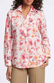 Foxcroft Mary Watercolor Print Cotton Button-Up Shirt