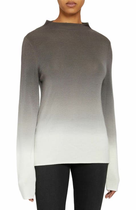 Coletta Long Sleeve Mock Neck Degrade Ombre Merino Wool Sweater