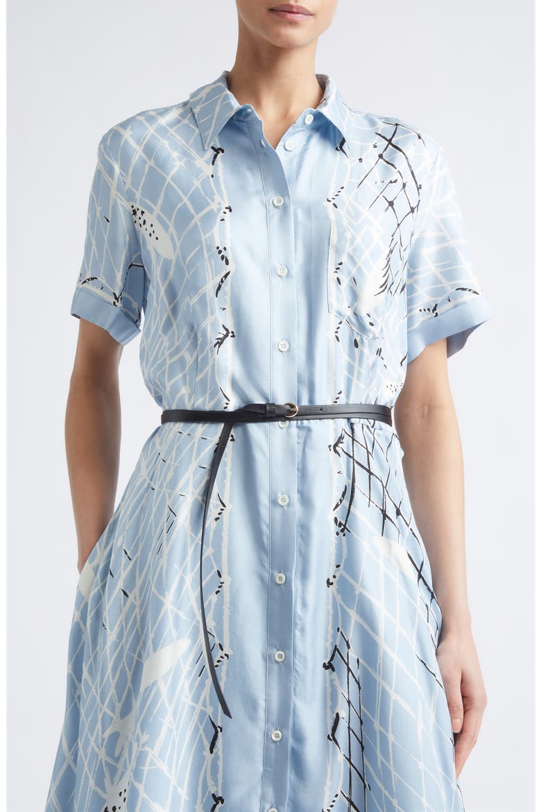 Kiera Fishnet Print Belted Silk Shirtdress, Alternate, color, VAPOR FISHNET