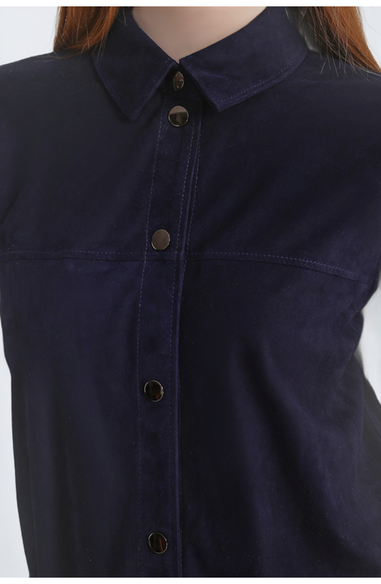 Furniq UK Anna Suede Shirt, Alternate, color, Navy Blue