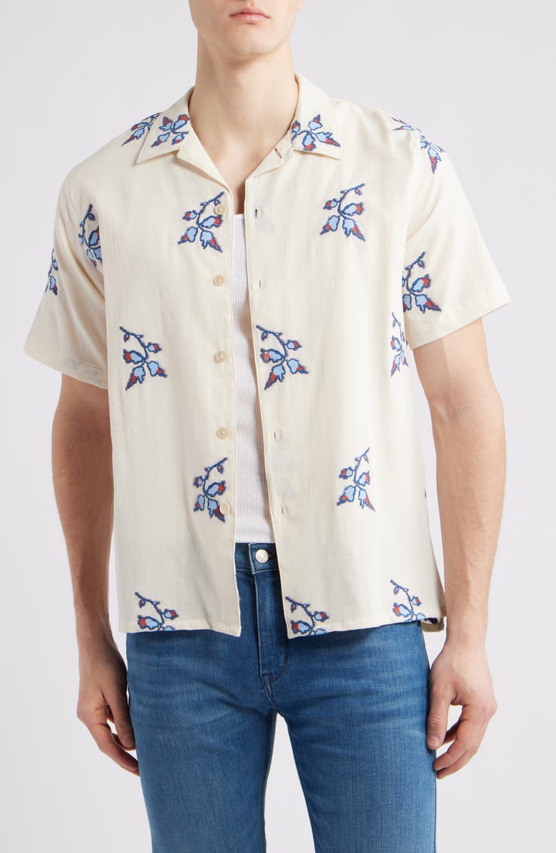 Paul Smith Floral Embroidered Casual Fit Camp Shirt, Main, color, 