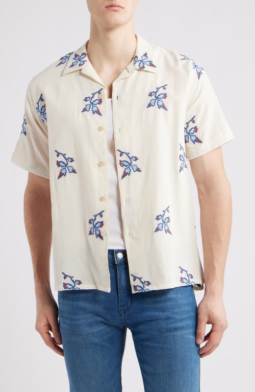 Shop Paul Smith Floral Embroidered Casual Fit Camp Shirt In Off White
