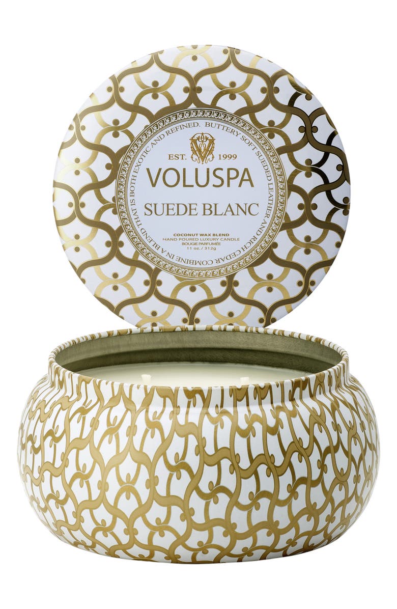 Voluspa Classic Maison Suede Blanc Maison Metallo Two-Wick Candle, Alternate, color,