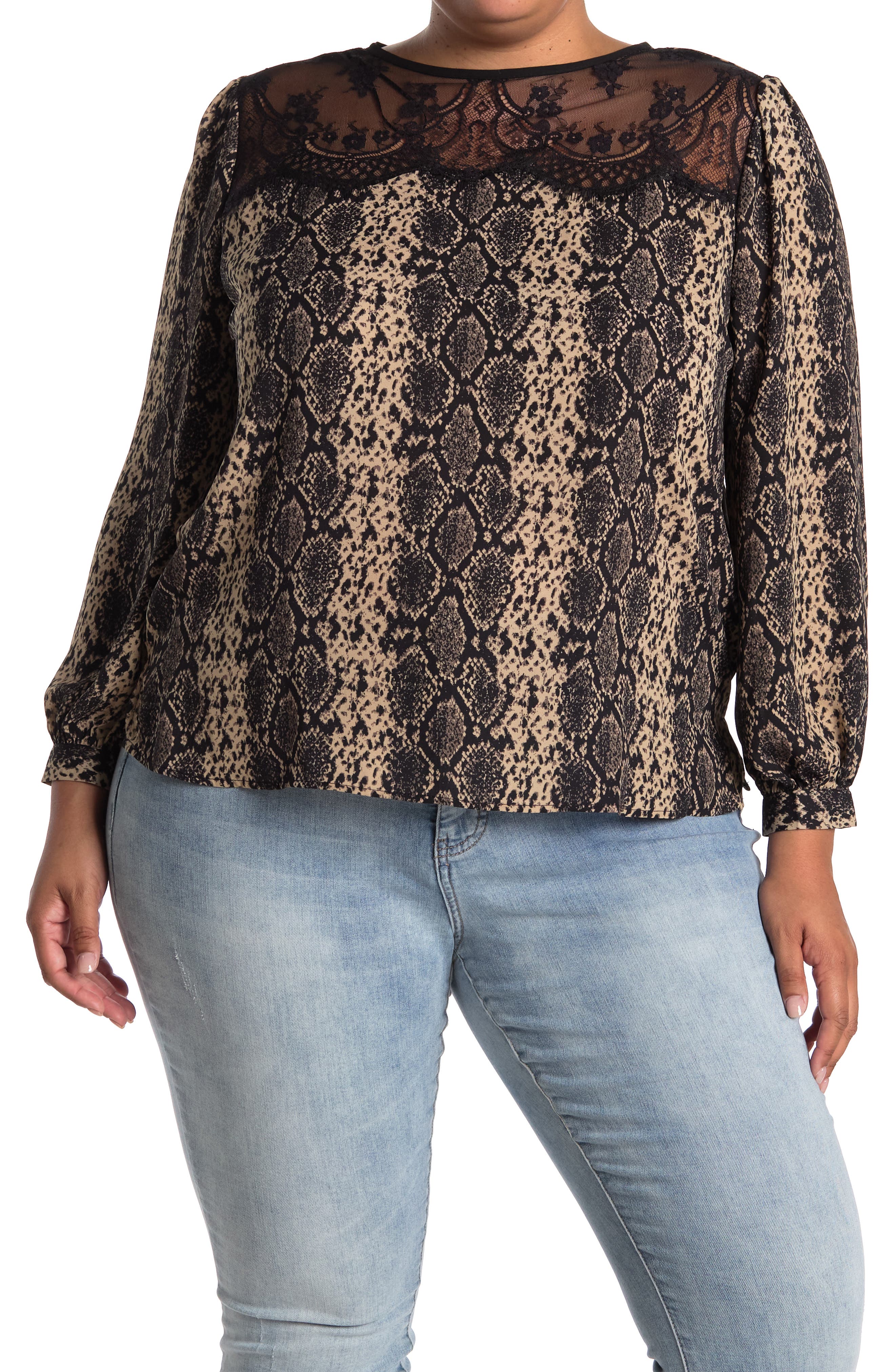 Vince Camuto Long Sleeve Lace Yoke Snake Print Blouse (Women ...