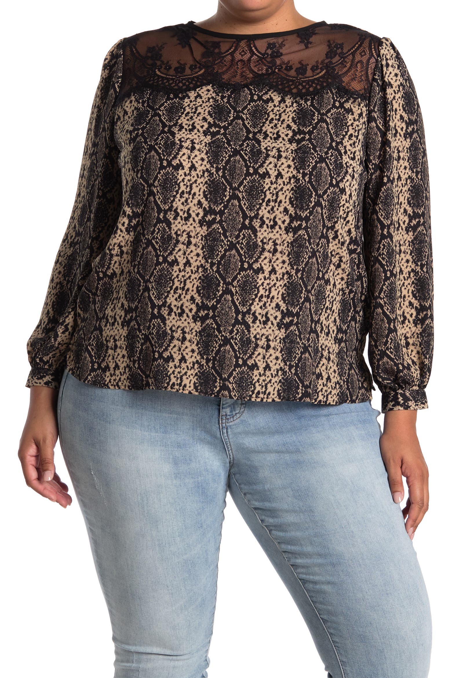 Snake Curtains Vince Camuto Long Sleeve Lace Yoke Snake Print Blouse (Women ...