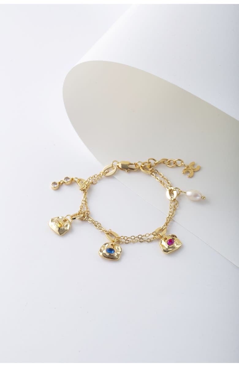 Classicharms Iris Colored Cubic Zirconia and Freshwater Pearl Charms Bracelet, Alternate, color, Gold
