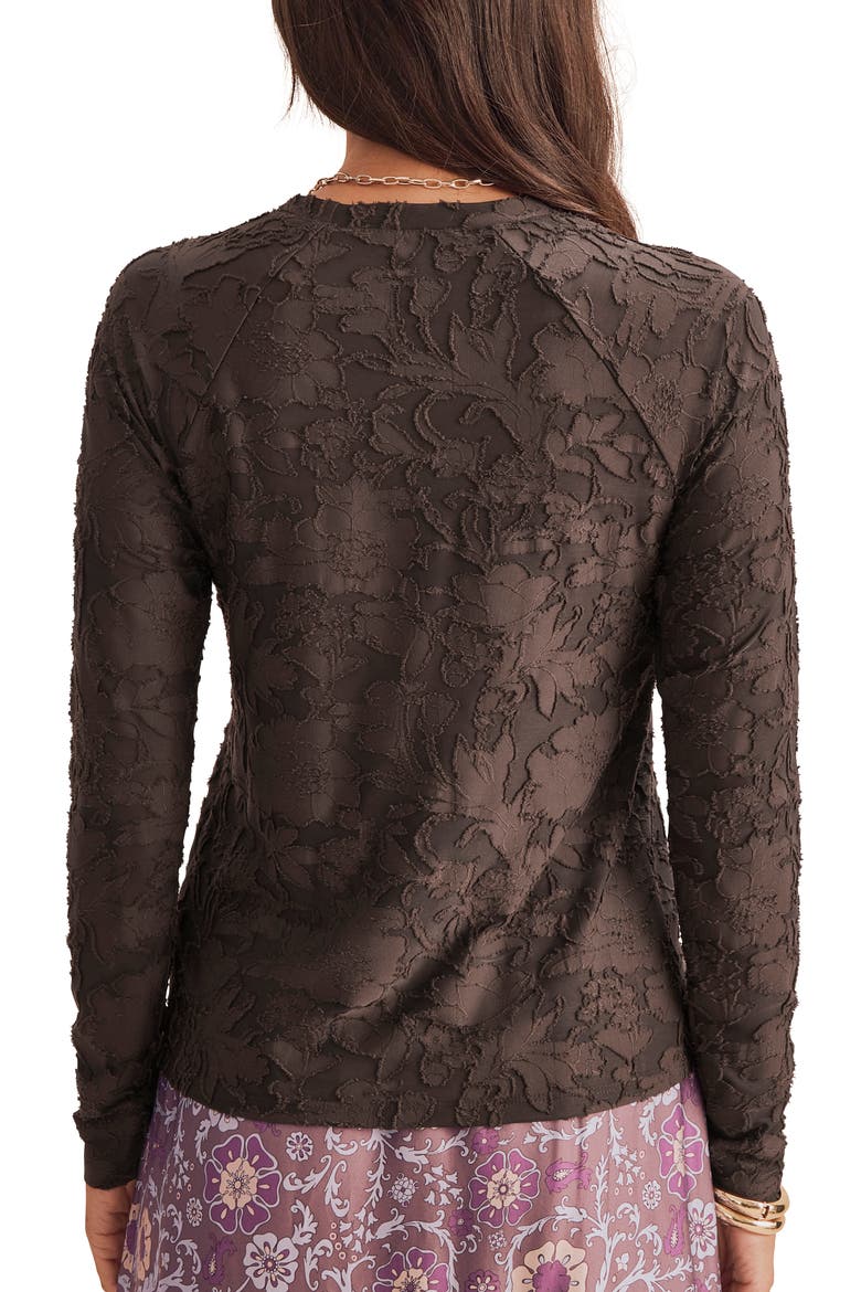 Cecelia Floral Long Sleeve Top, Alternate, color, JAVA BROWN
