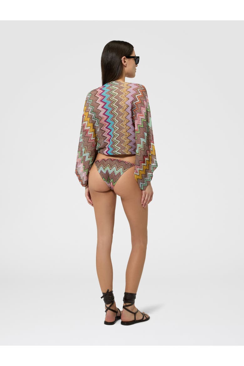 Long-sleeved Top In Lamé Viscose With Macro Zigzag Pattern, Alternate, color, Black & Multicoloured