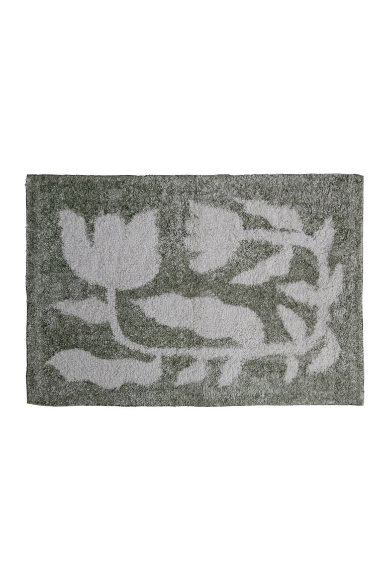 Cotton Tufted Rug with Flowers, Main, color, Green