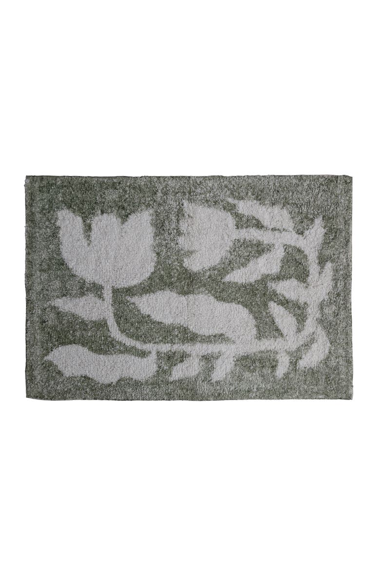 Storied Home Cotton Tufted Rug with Flowers, Main, color, Green