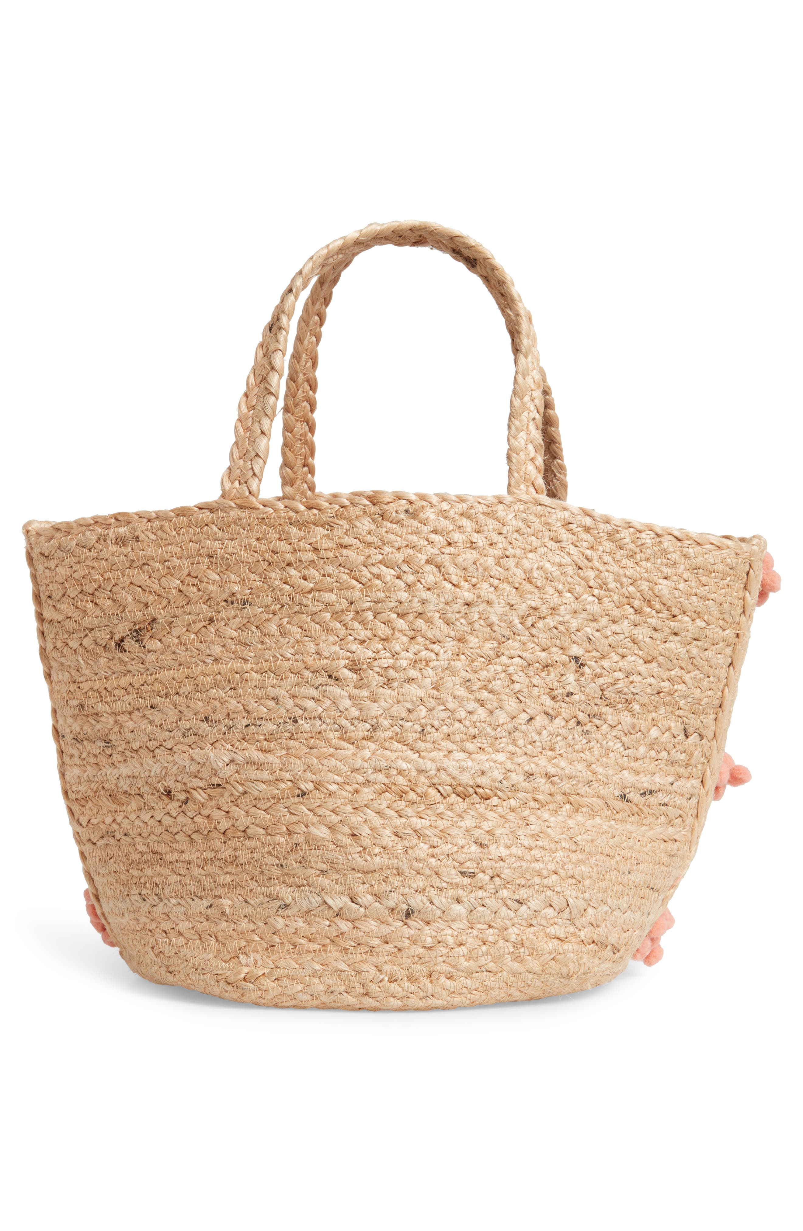 Shiraleah Aubrey Small Pompom Jute Tote, Alternate, color, 