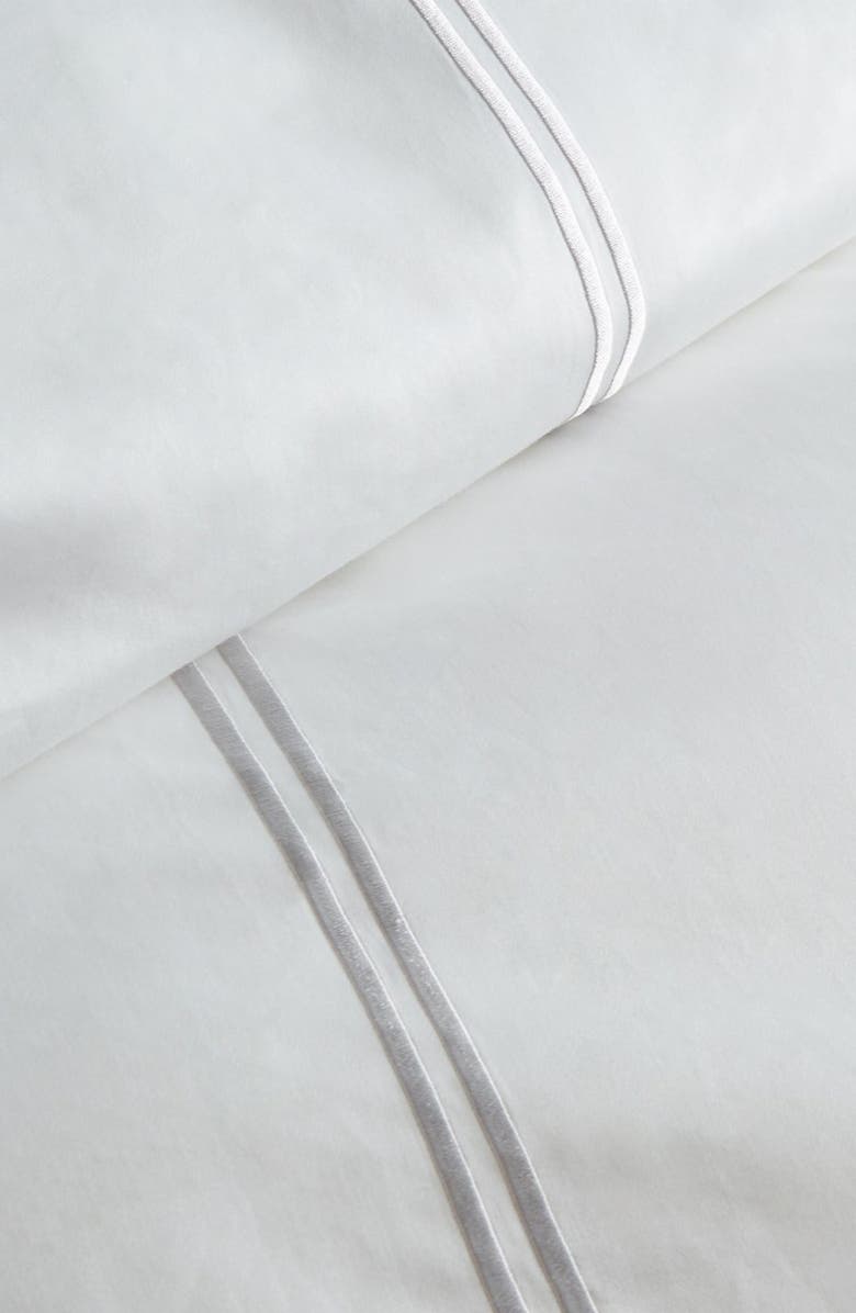 MELANGE HOME Dual Stripe Embroidered 600 Thread Count Cotton Duvet Set, Alternate, color, Charcoal Grey