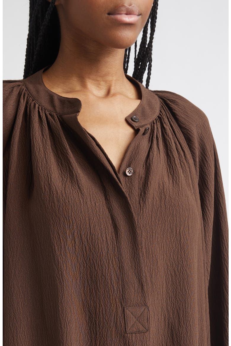 Silk Seersucker Poet Shirt, Alternate, color, ESPRESSO