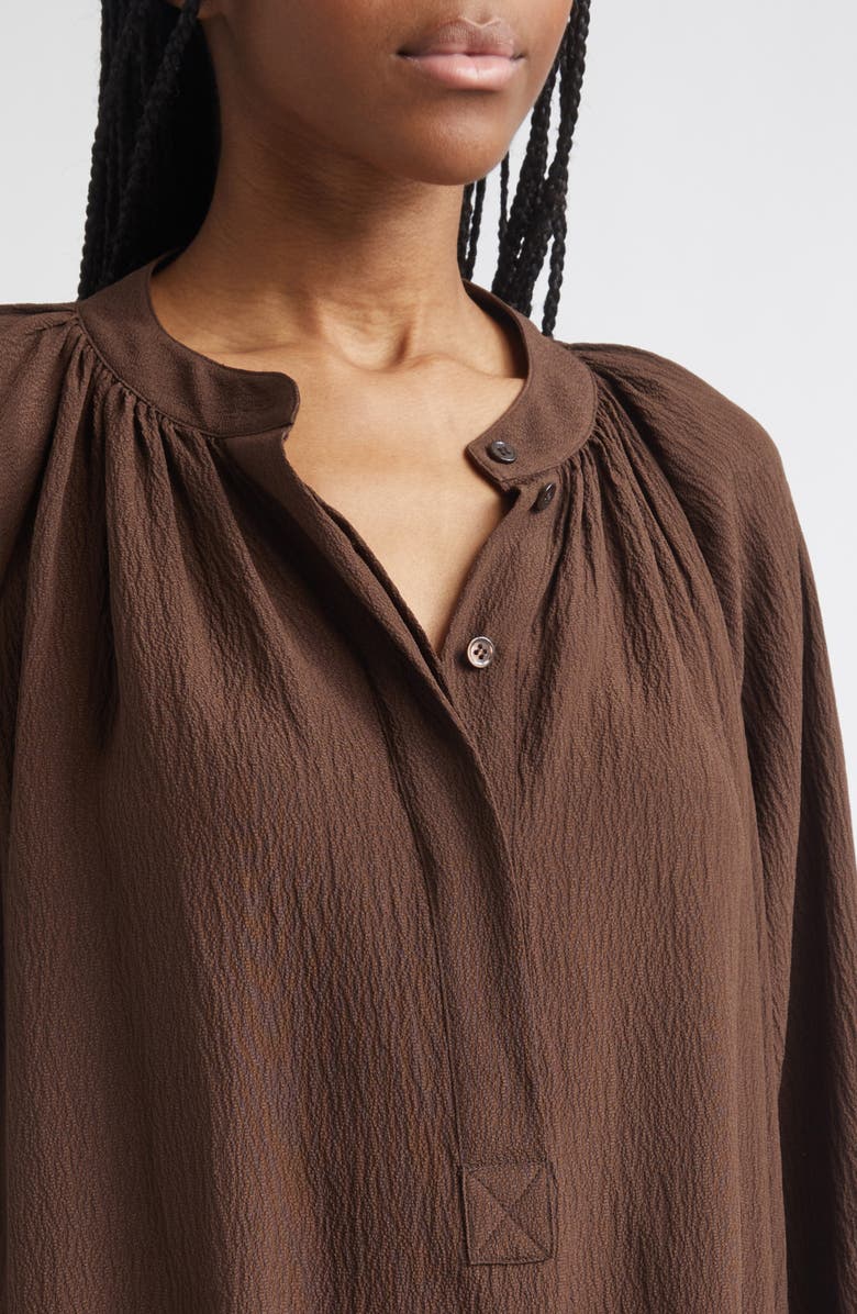 Michael Kors Collection Silk Seersucker Poet Shirt, Alternate, color, Espresso