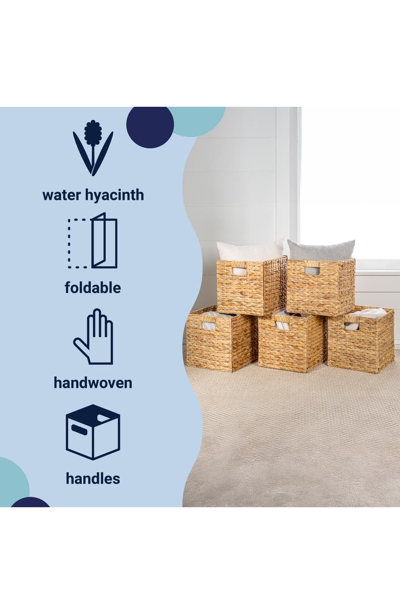 HAPPIMESS Bryce Classic Farmhouse Handwoven Hyacinth Collapsible Storage Cube Baskets with Handles,, Alternate, color, Neutral