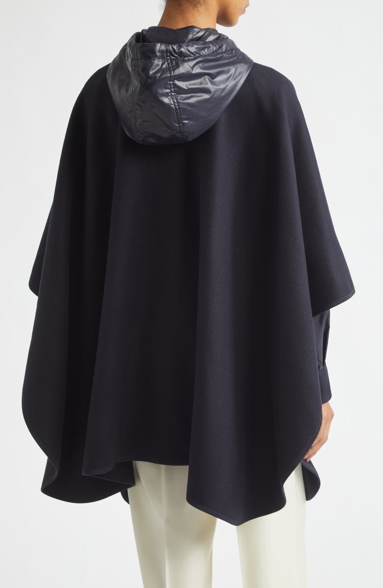 Moncler Zip Padded Wool Blend Hooded Cape, Alternate, color, Blue