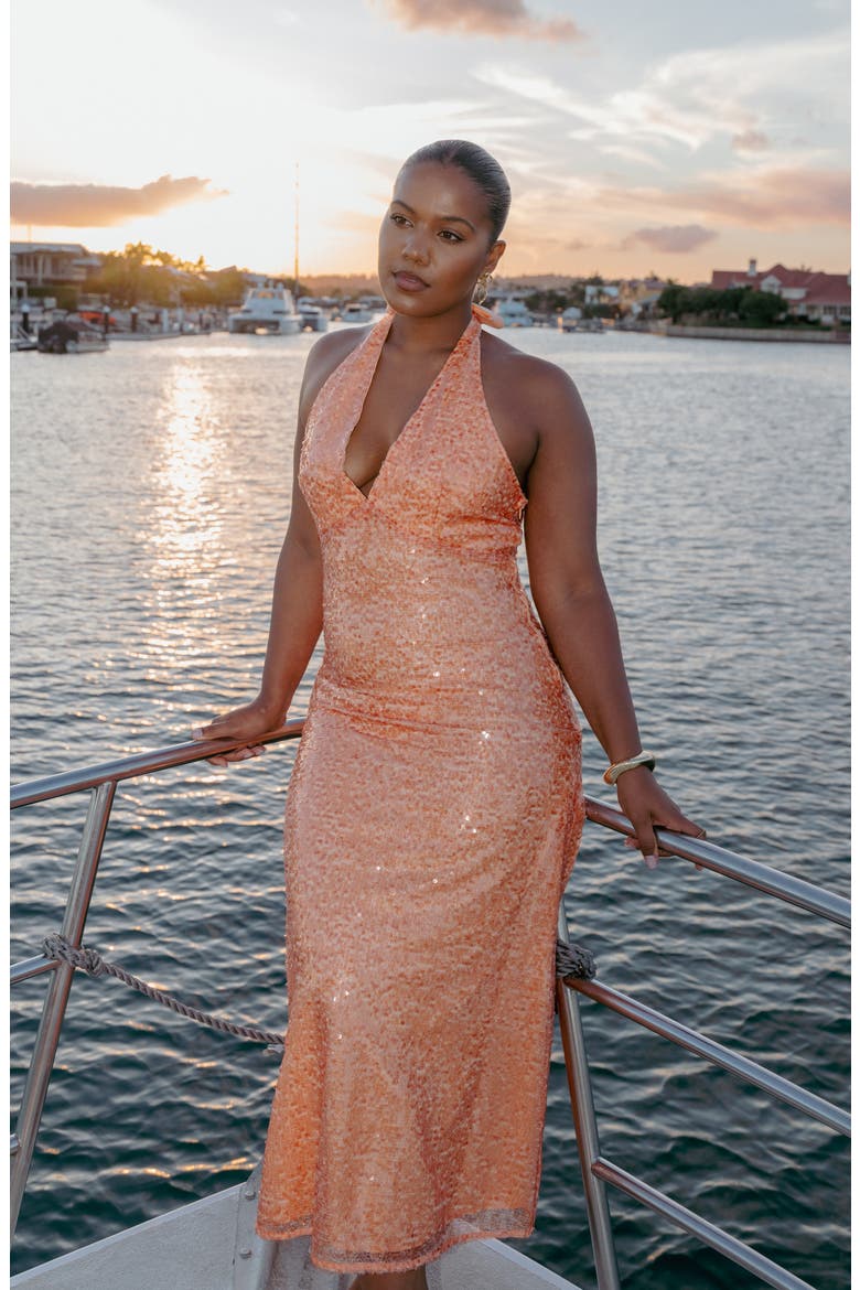 Eisley Halter Midi Dress, Alternate, color, ORANGE SEQUIN