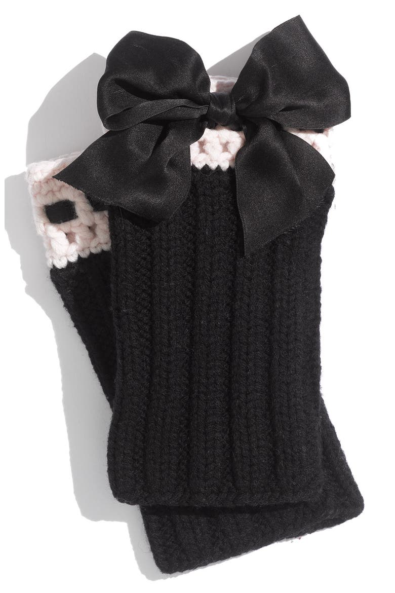 'Bow' Merino Wool Fingerless Gloves, Main, color, BLACK/ BALLET PINK
