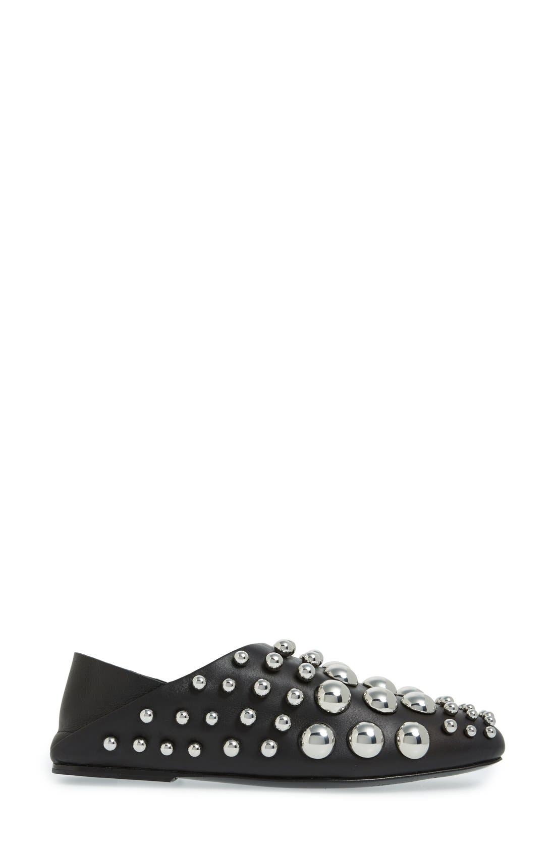 Edie Studded Flat, Alternate, color, BLACK