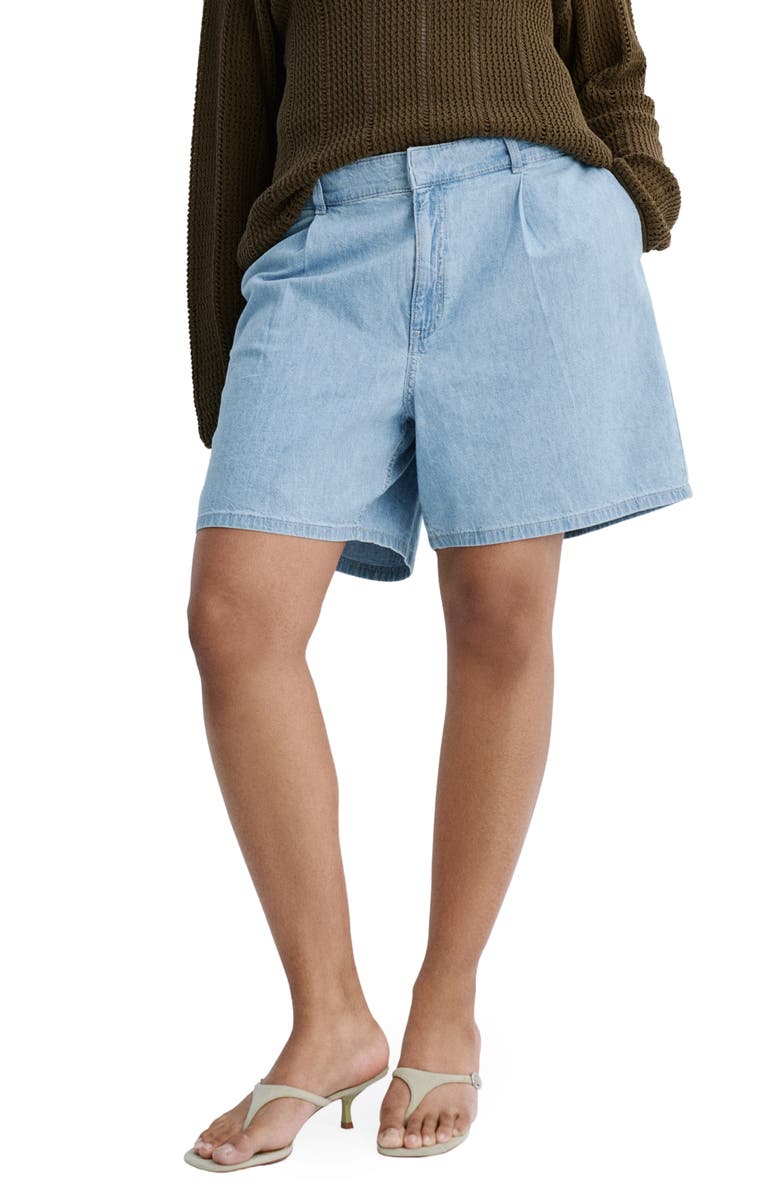 MANGO Amelie Pleated Bermuda Shorts, Alternate, color, Light Blue