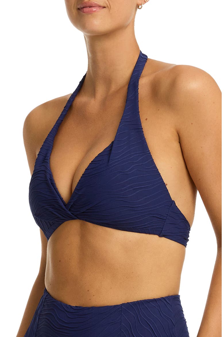 De Soleil Twist Front Multifit Bikini Top, Alternate, color, FRENCH NAVY