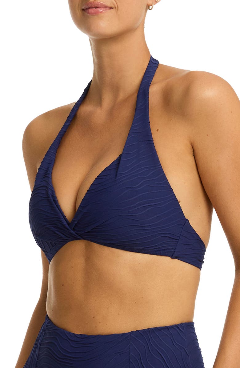 Sea Level De Soleil Twist Front Multifit Bikini Top, Alternate, color, French Navy
