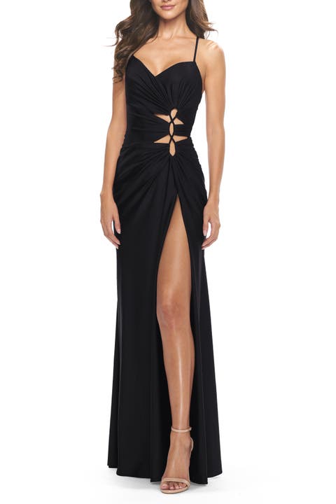 Jersey Long Prom Dress with Trendy Waist Cut Outs