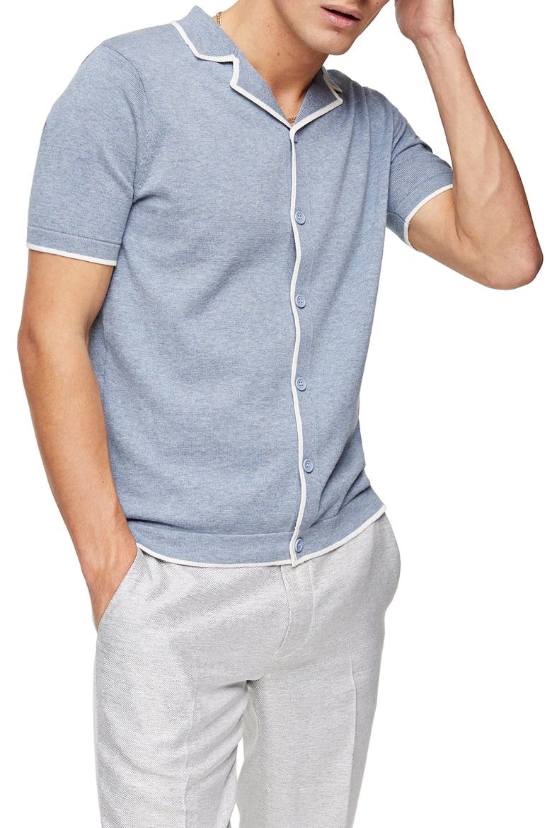 Marl Revere Front Button Sweater, Main, color, BLUE