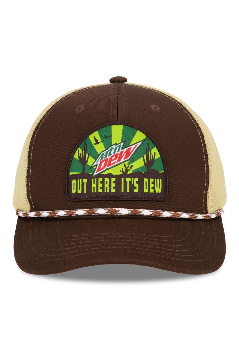 Mountain Dew Desert Sunrise Trucker Hat, Main, color, BROWN