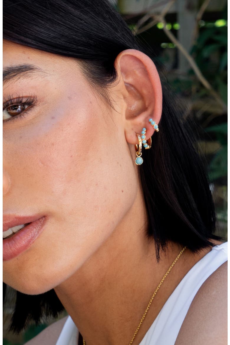 Medium Azure Turquoise Huggie Hoops, Alternate, color, Yellow Gold Vermeil