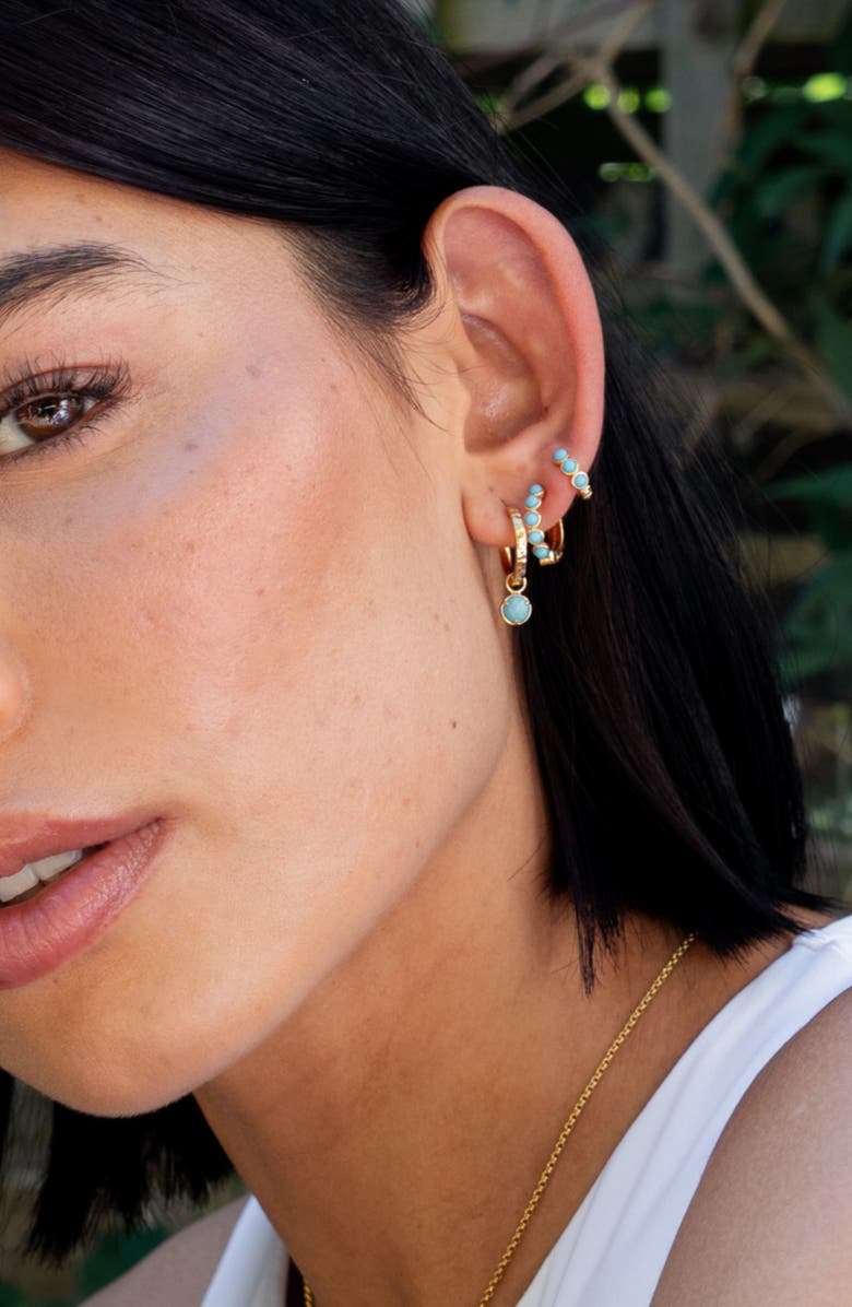 Dower & Hall Medium Azure Turquoise Huggie Hoops, Alternate, color, Yellow Gold Vermeil