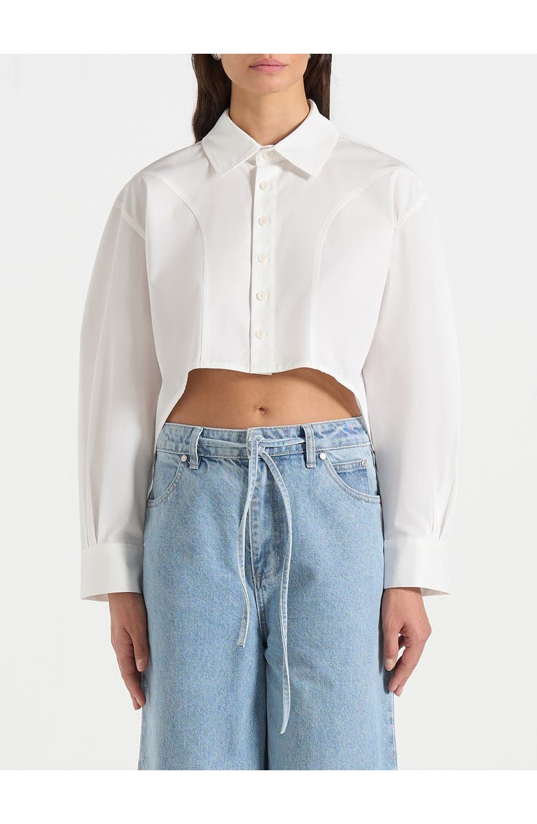 Manière De Voir Eleni Cropped Shirt With Balloon Sleeves, Alternate, color, White