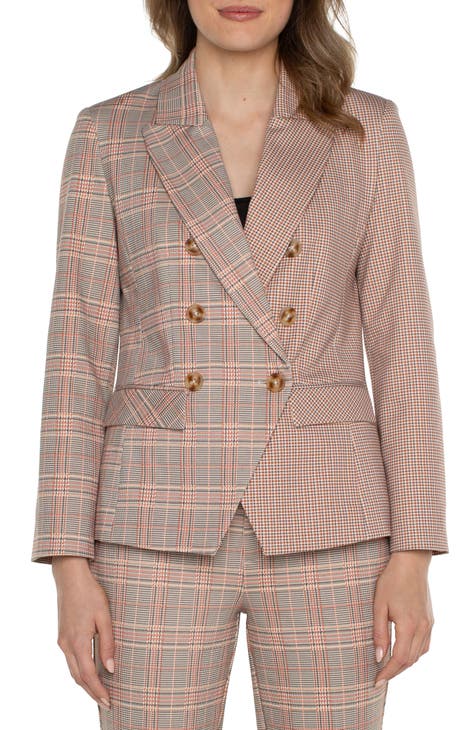 Half N Half Plaid Double Breasted Blazer