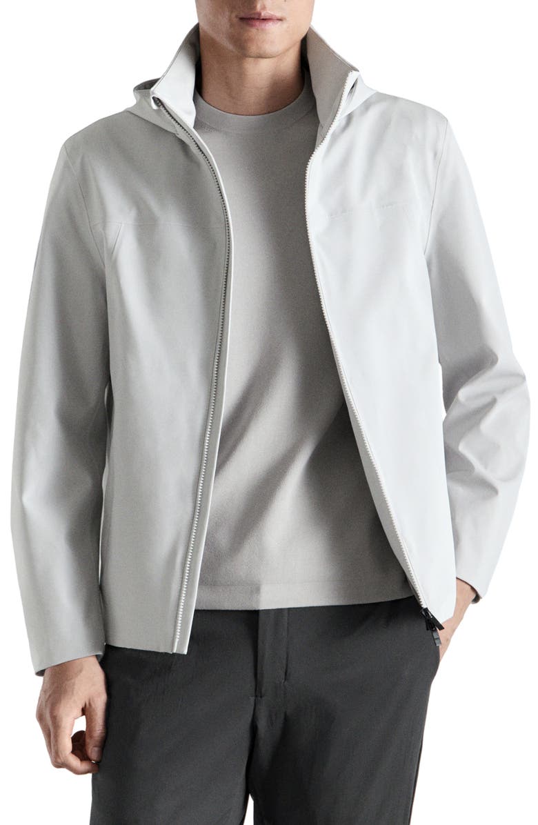 MANGO Hooded Water Repellent Bomber Jacket, Main, color, Ice Grey