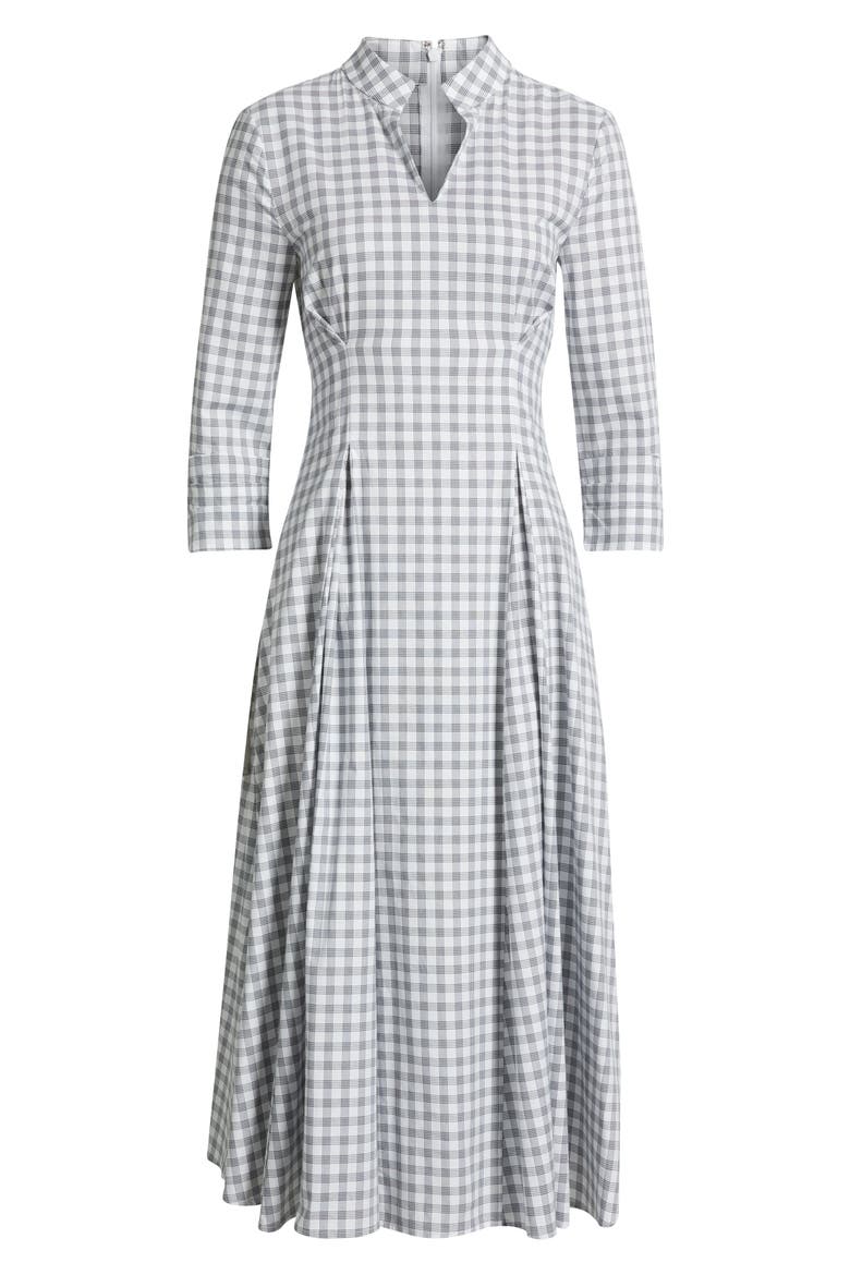 Plaid Fit & Flare Cotton Midi Dress, Alternate, color, BLACK/WHITE