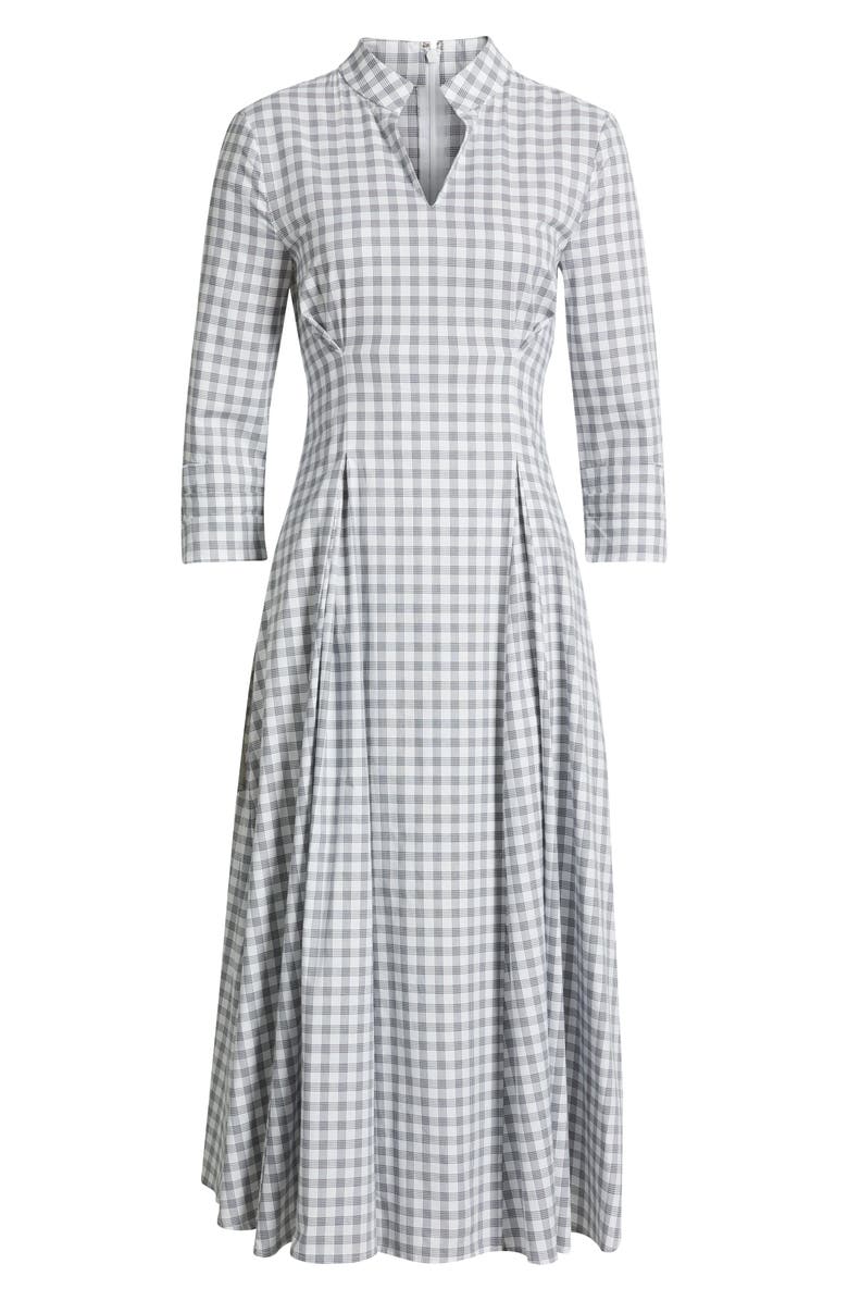 Misook Plaid Fit & Flare Cotton Midi Dress, Alternate, color, Black/White
