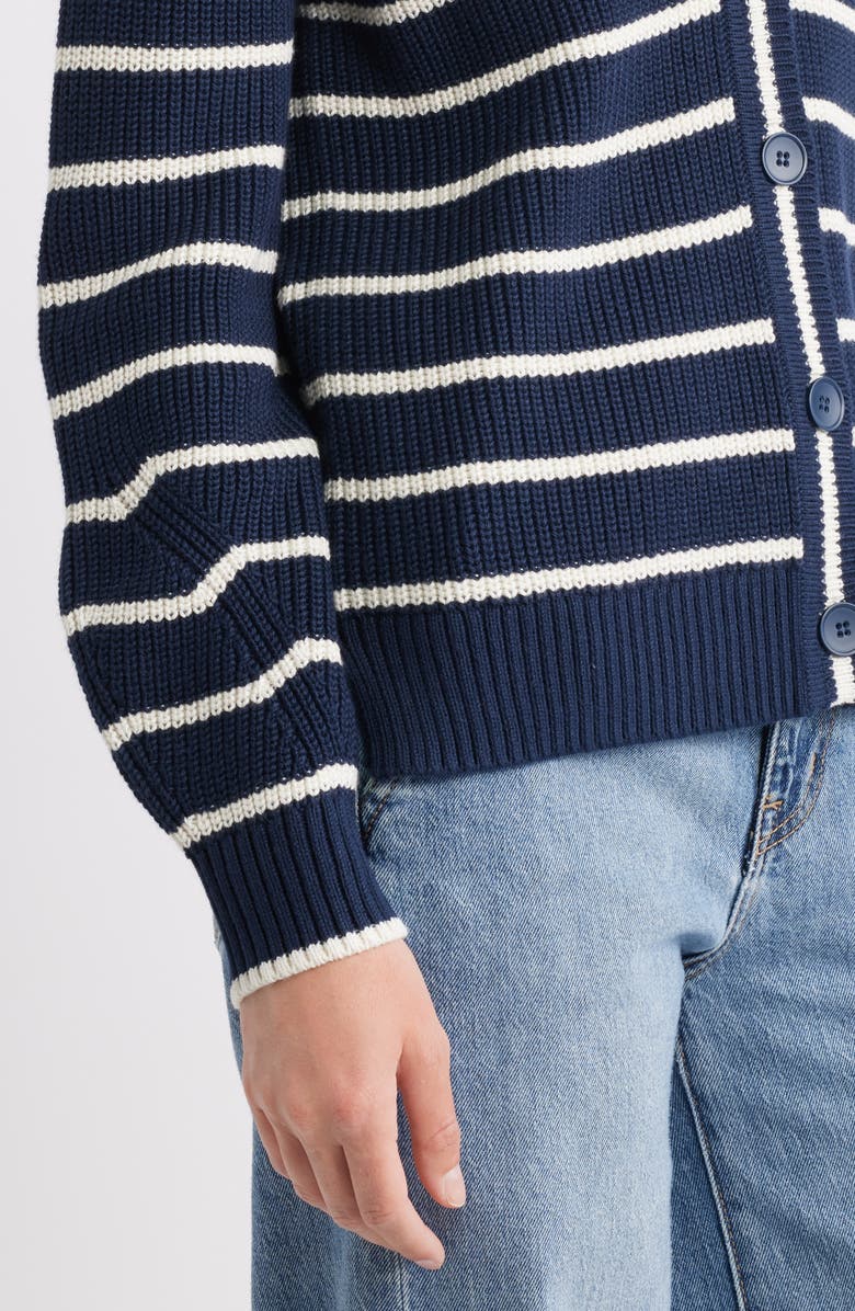 Caslon<sup>®</sup> Shaker Stitch Short Cardigan, Alternate, color, Navy- Ivory Fae Stripe