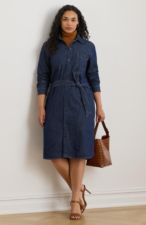 Ralph Lauren Lauren  Jameika Tie Waist Long Sleeve Denim Shirtdress In Blue