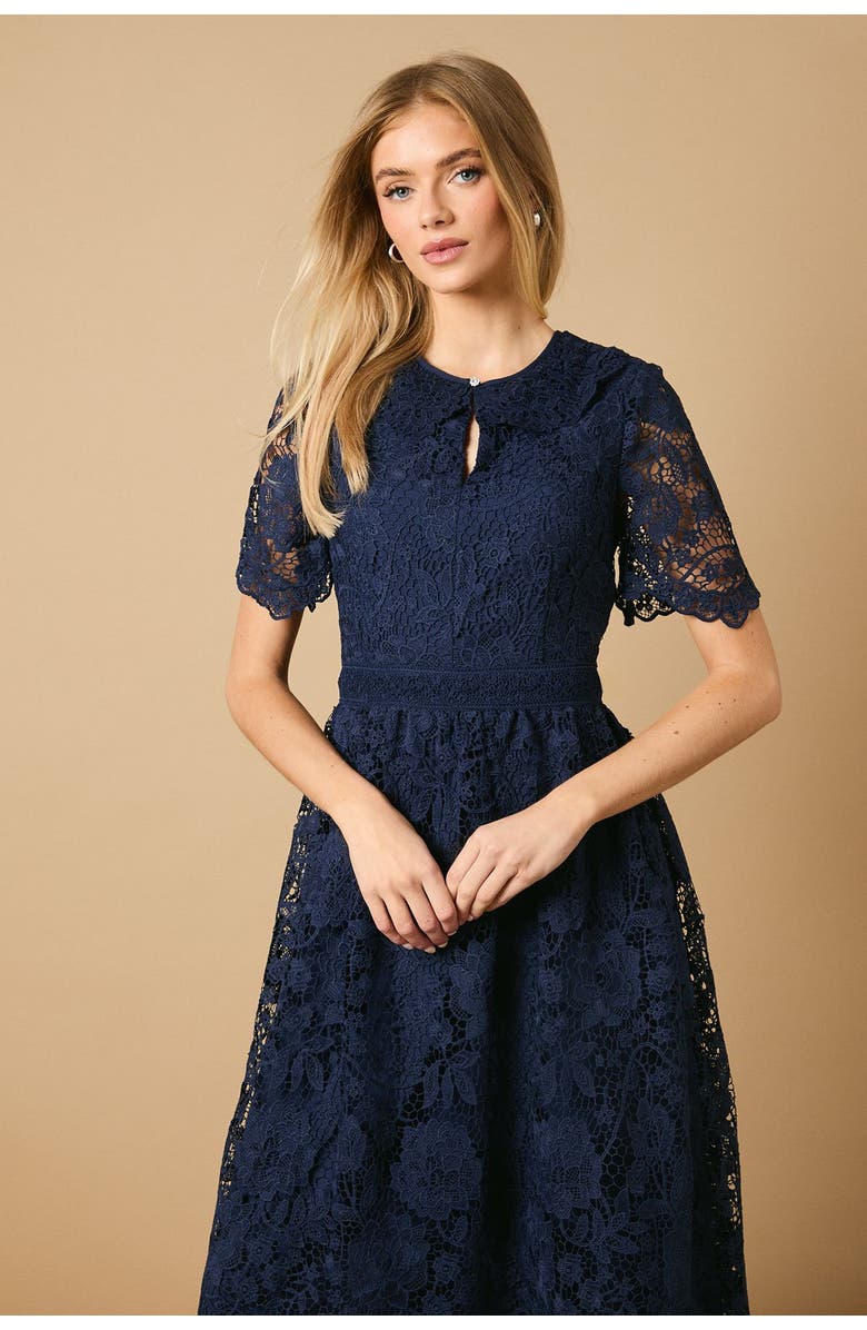 Oasis Occasion Lace Collared Midi Dress, Alternate, color, Navy