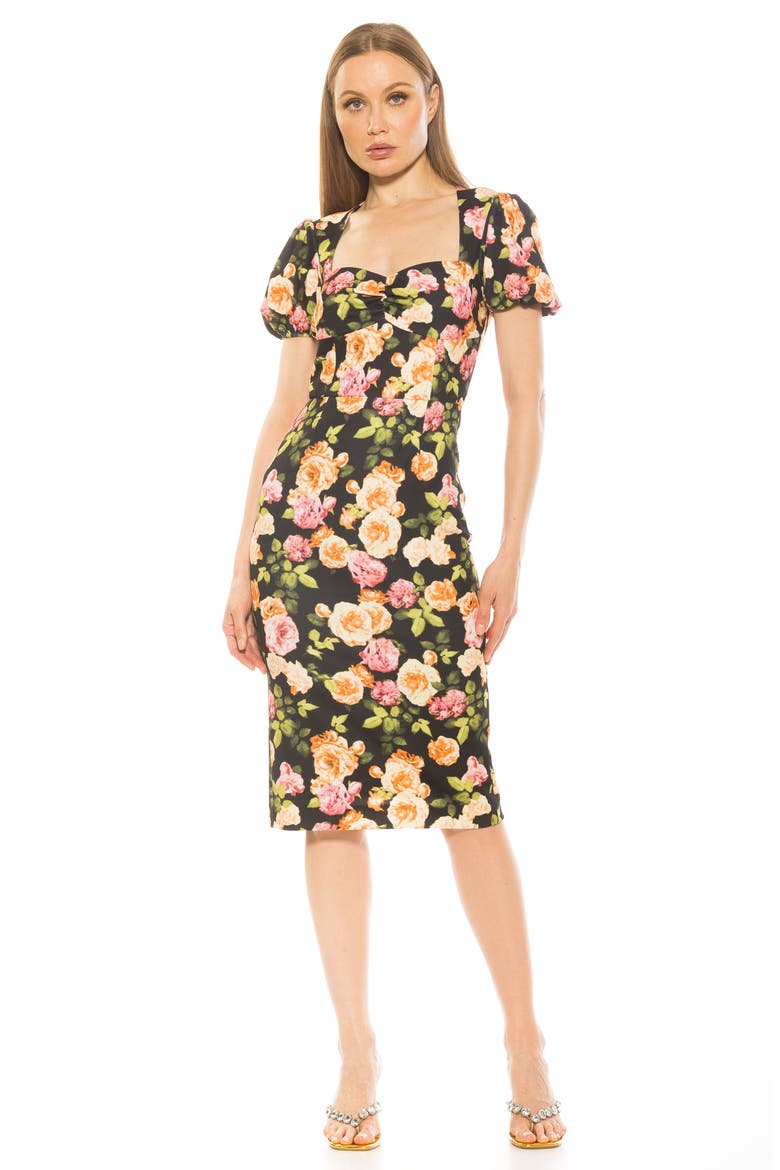 Micaela Sweetheart Neck Sheath Dress, Alternate, color, BLACK FLORAL