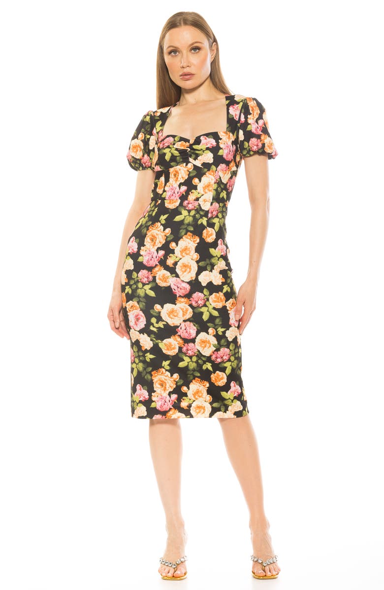 Alexia Admor Micaela Sweetheart Neck Sheath Dress, Alternate, color, Black Floral