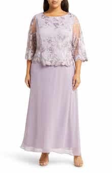 Alex Evenings Floral Embroidered Overlay Gown