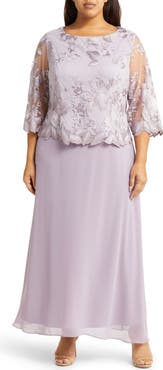 Alex Evenings Floral Embroidered Overlay Gown
