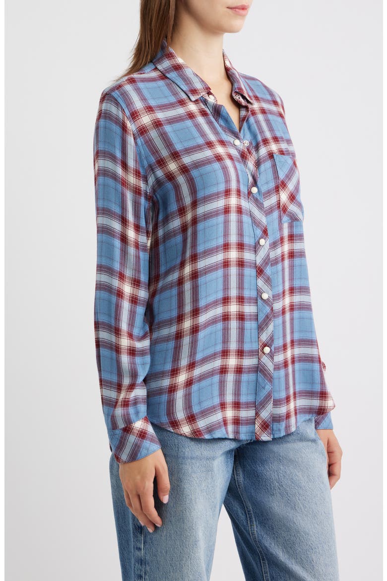Hunter Plaid Button-Up Shirt, Alternate, color, STONE BLUE MAROON