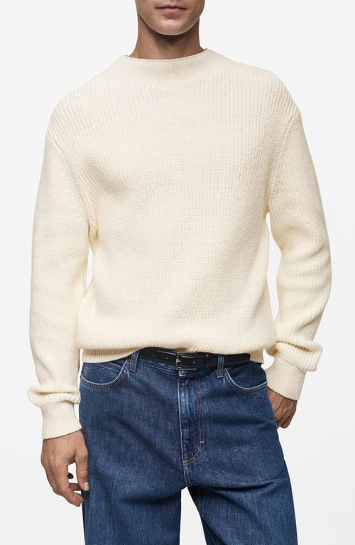 Mango Finely Knit Crewneck Sweater In Off White